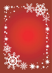 Fototapeta na wymiar White snowflakes and stars on a red background. Christmas illustration.