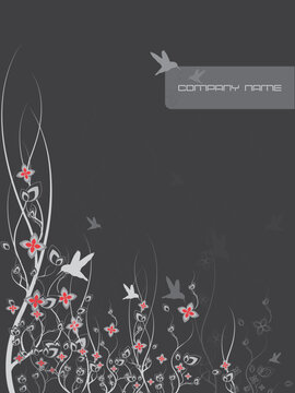 Abstract floral background with hummingbirds and curvy, flower design elements. You can use it as background for covers.