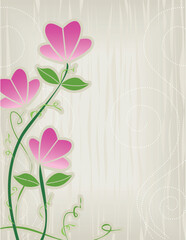 Whimsical Floral motif, pink flowers and vines; layered file.