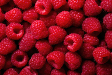 Background of fresh sweet red raspberries arranged together. Concept of healthy diet. Generative AI