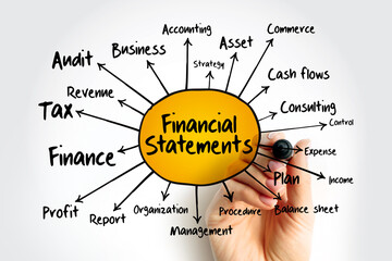 Obraz na płótnie Canvas Financial statements mind map flowchart with marker, business concept for presentations and reports