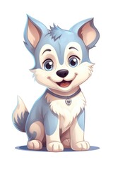 Cute baby Husky in Cartoon Style on white background - generative AI
