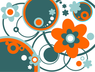 Fototapeta premium Abstract circles and flowers pattern on a white background.
