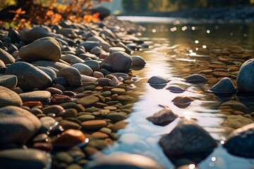 Fototapeta premium River rocks by a small brook. Generative AI