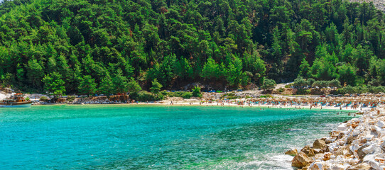 Marble Saliara beach, Thassos, Greece, Europe. Thasos island in summer