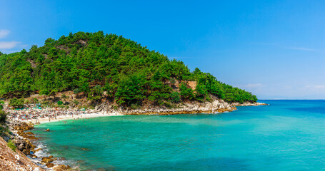 Fototapeta na wymiar Marble Saliara beach, Thassos, Greece, Europe. Thasos island in summer