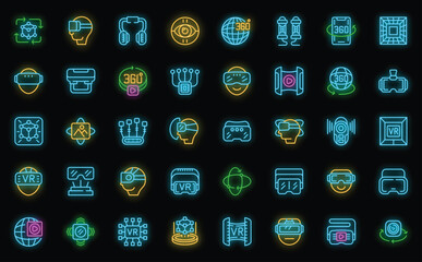 Virtual reality helmet icons set outline vector. Game vr. Virtual reality neon color on black