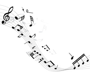 Musical notes background with lines. Vector illustration.