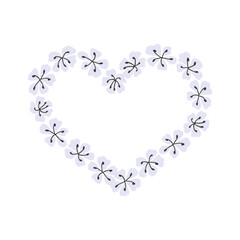 Flower heart wreath isolated on white background. Simple doodle floral elements for design