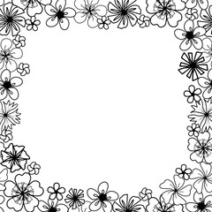 Flower wreath isolated on white background. Simple doodle floral elements for design