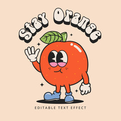 90s groovy cartoon fruit character illustration