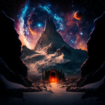 Starry Sky, Nebulae, Planet, Snowy, Fantasy, Generative AI