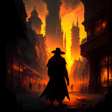 Silhouette at Sunset, rpg, game, Generative AI