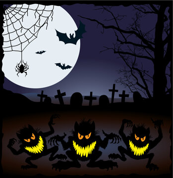 Demonic night, vector illustration for Halloween holiday