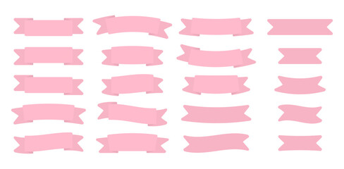 Cute ribbons set. Pink ribbon banner collection. Vector illustration isolated on white.