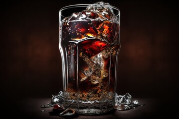 Glass of cola or coke with ice cubes