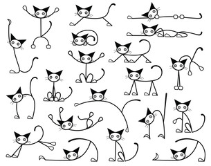Collection of editable vector cat sketches in various positions © Designpics