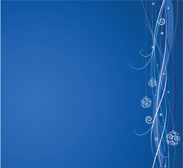 Fototapeta na wymiar Blue Christmas background: composition of curved lines and snowflakes - great for backgrounds, or layering over other images
