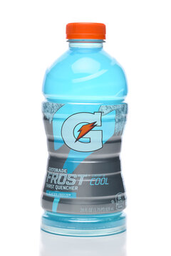IRIVNE, CALIFORNIA - 29 MAY 20223: A bottle of Gatorade Frost Thirst Quencher Glacier Freeze.
