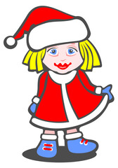 Cartoon little girl in christmas clothes. Christmas illustration..