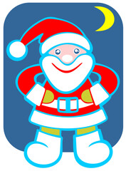 Cartoon Santa Claus on  a blue background. Christmas illustration.
