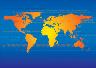 Illustration of world map with binary technology