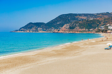 Fototapeta na wymiar Cleopatra beach and blue sea in Alanya, Antalya district, Turkey