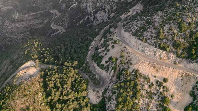 Aerial view of a road on the mountains, Gorges du Verdon, France.