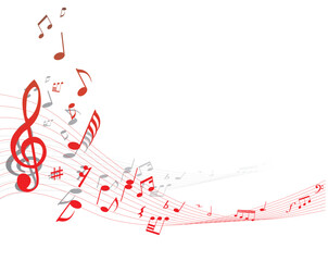 Obraz premium Musical note staff on the red background
