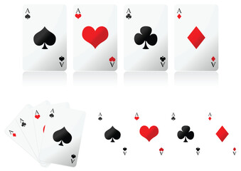 Playing cards over white background. Four aces poker hand.