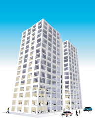 Skyscraper / Office Block in vector format. Every feature of each building including doors and windows can be edited or colored to suit.