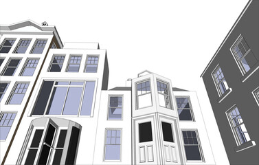 Architect's Community featuring various dwellings and offices in vector format. Every feature of each building including doors and windows can be edited or colored to suit.