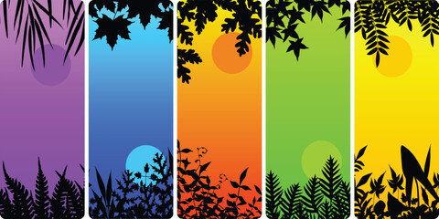 Set of editable vector vertical banners of plants