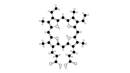 protoporphyrin ix molecule, structural chemical formula, ball-and-stick model, isolated image porphyrin