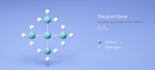 neopentane molecule, molecular structures, 2.2-dimethylpropane, 3d model, Structural Chemical Formula and Atoms with Color Coding