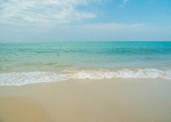 Beautiful Landscape summer panorama front viewpoint tropical sea beach white sand clean and blue sky cloud background calm Nature ocean wave water travel at Sai Kaew Beach travel in thailand Chonburi