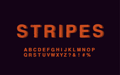 Orange color stripes textured three-dimensional retro style alphabet letters and signs