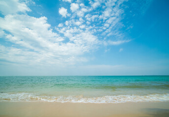 Beautiful Landscape summer panorama front viewpoint tropical sea beach white sand clean and blue sky cloud background calm Nature ocean wave water travel at Sai Kaew Beach travel in thailand Chonburi