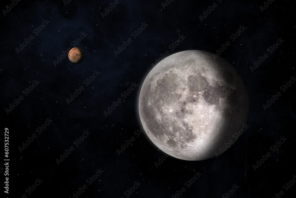 Sticker mars, moon and nebula. elements of this image furnished by nasa.