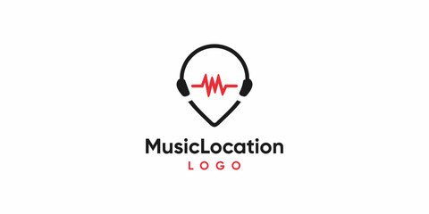 Music Location Pin Pulse Sound Logo Design. Icon Symbols Vector EPS 10.