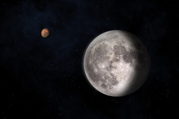 Fototapeta na wymiar Mars, Moon and nebula. Elements of this image furnished by NASA.