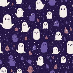 Seamless repeating pattern - Cute ghosts - Wallpaper - Generative AI