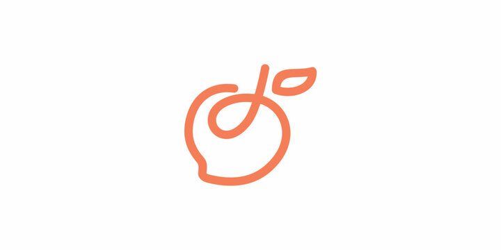 Fruit Peach Logo Design Line art Outline Icon Symbols Vector EPS 10.