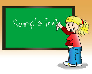vector illustration of a young child writing at the blackboard