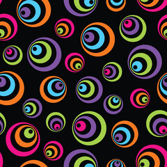 Seamless retro pop circles pattern over black
