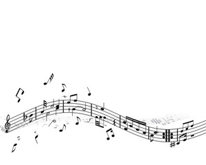 Music background with different notes on the white