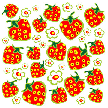 Ornate strawberry and flowers isolated on a white background.
