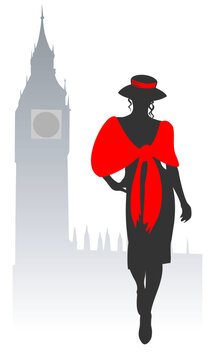 Stylized romantic woman  on a background of Big Ben.