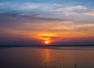 landscape viewpoint panorama summer sea wind wave cool holiday calm coastal sunset sky light orange golden evening day look calm Nature tropical Beautiful sea water travel Bangsaen Beach thailand