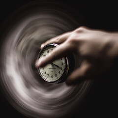 A human hand trying to grab a blurring clock
